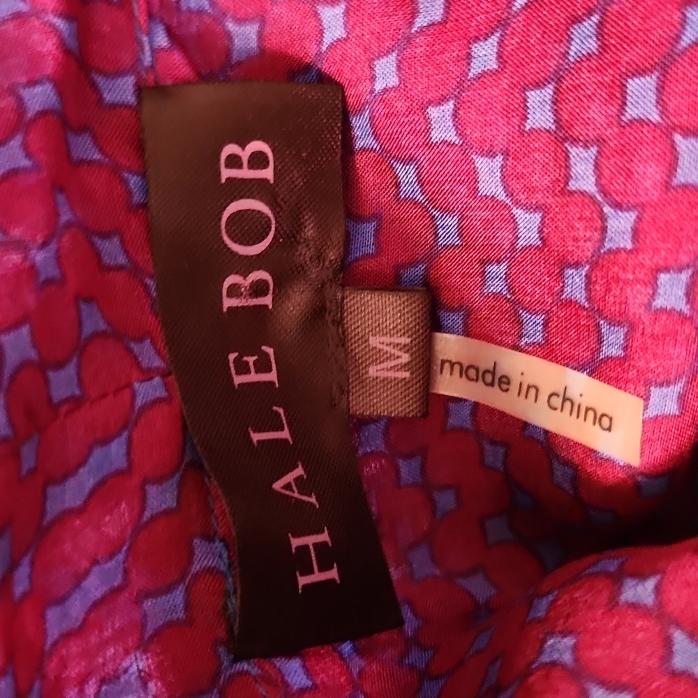 Hale Bob Blue and Purple Abstract Tie Neck Silk Top Size M - Picture 10 of 12